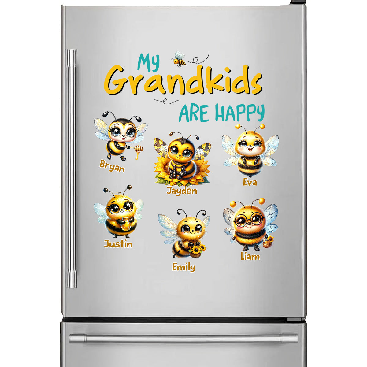 Personalized "My Grandkids Are Happy" Bee Sticker - Custom Grandchildren Names Honeybee Decal for Refrigerator, Kitchen Decor - Unique Gift for Grandparents