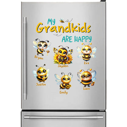 Personalized "My Grandkids Are Happy" Bee Sticker - Custom Grandchildren Names Honeybee Decal for Refrigerator, Kitchen Decor - Unique Gift for Grandparents
