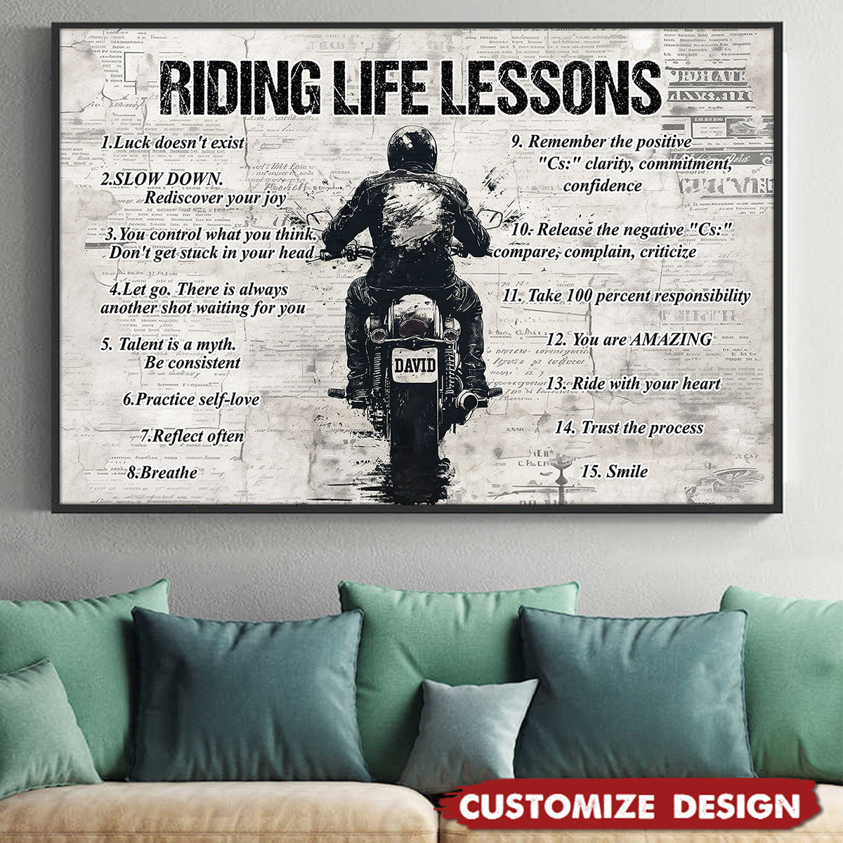 Personalized Quote Riding Life Lessons Poster / Canvas - Motivational Gift For Biker