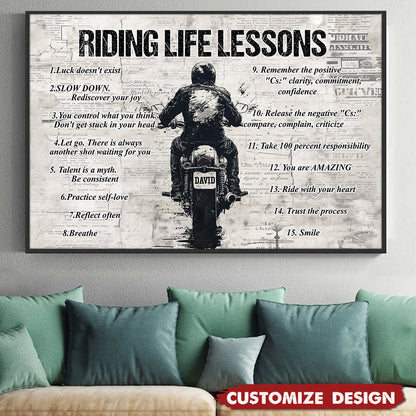 Personalized Quote Riding Life Lessons Poster / Canvas - Motivational Gift For Biker