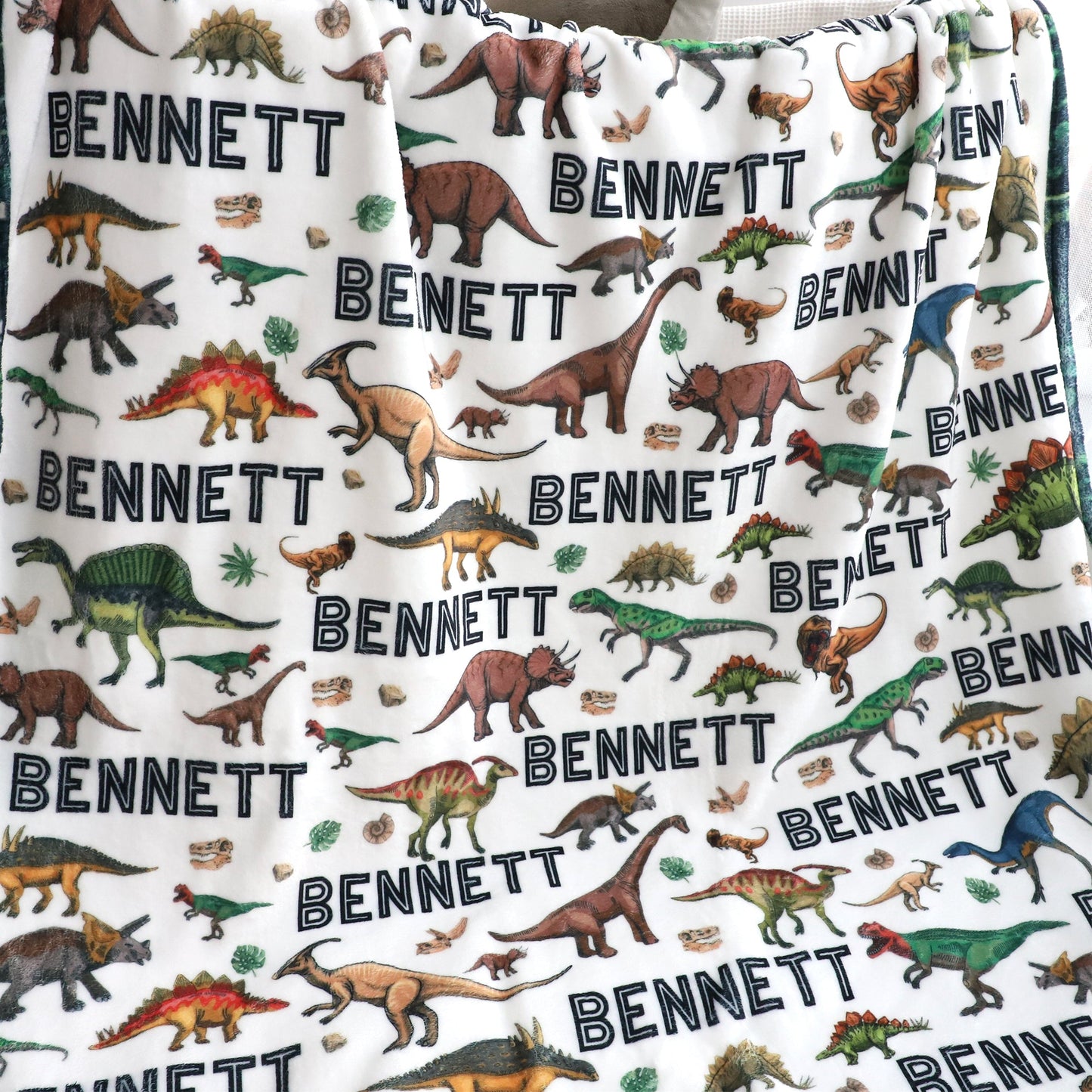Personalized Children’s Dinosaur Forest Name Blankets