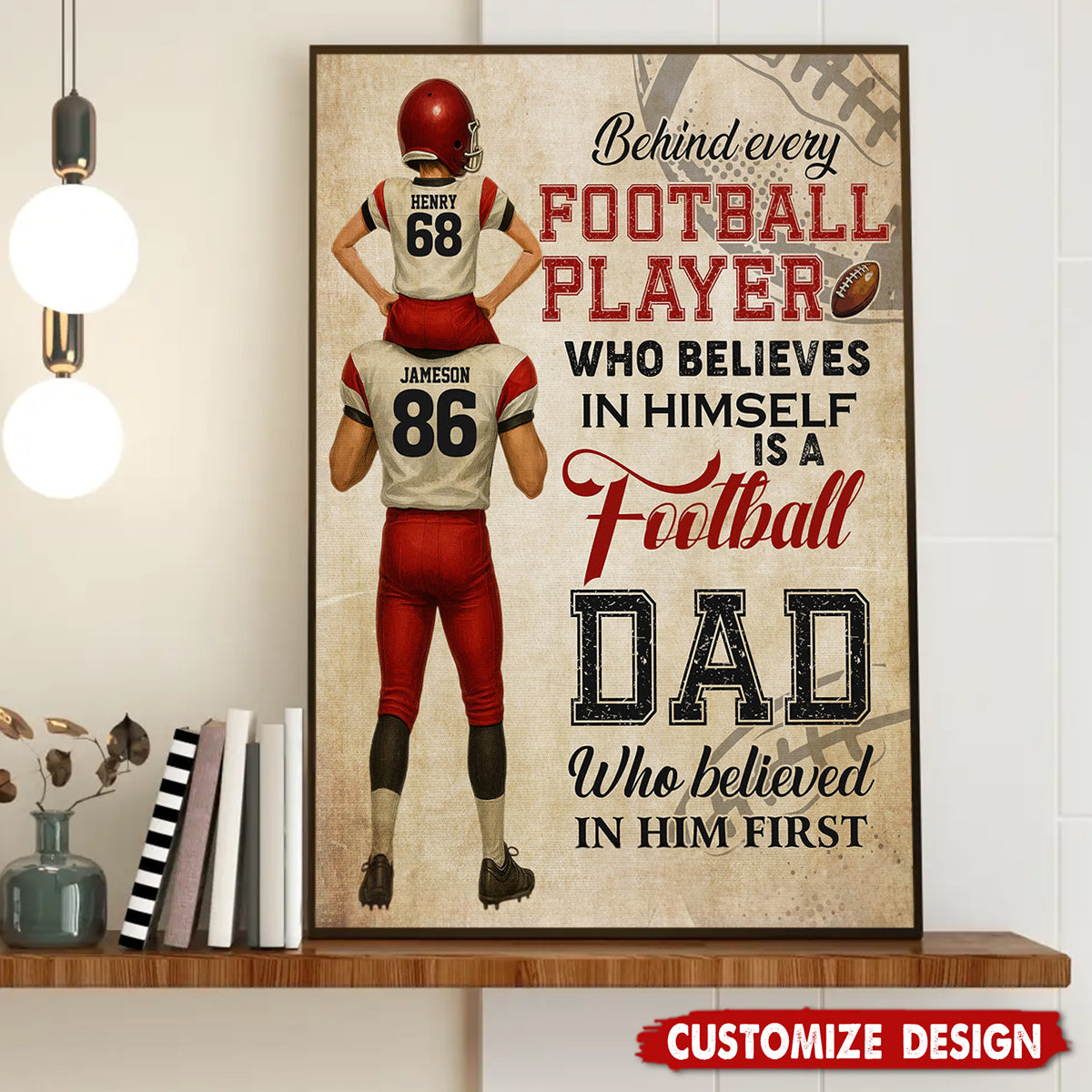 Personalized American Football Dad & Son Poster / Canvas - Birthday or Father’s Day Gift for Football Fans
