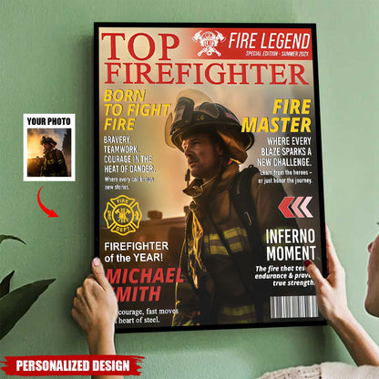 Personalized Firefighter Magazine Cover Poster / Canvas