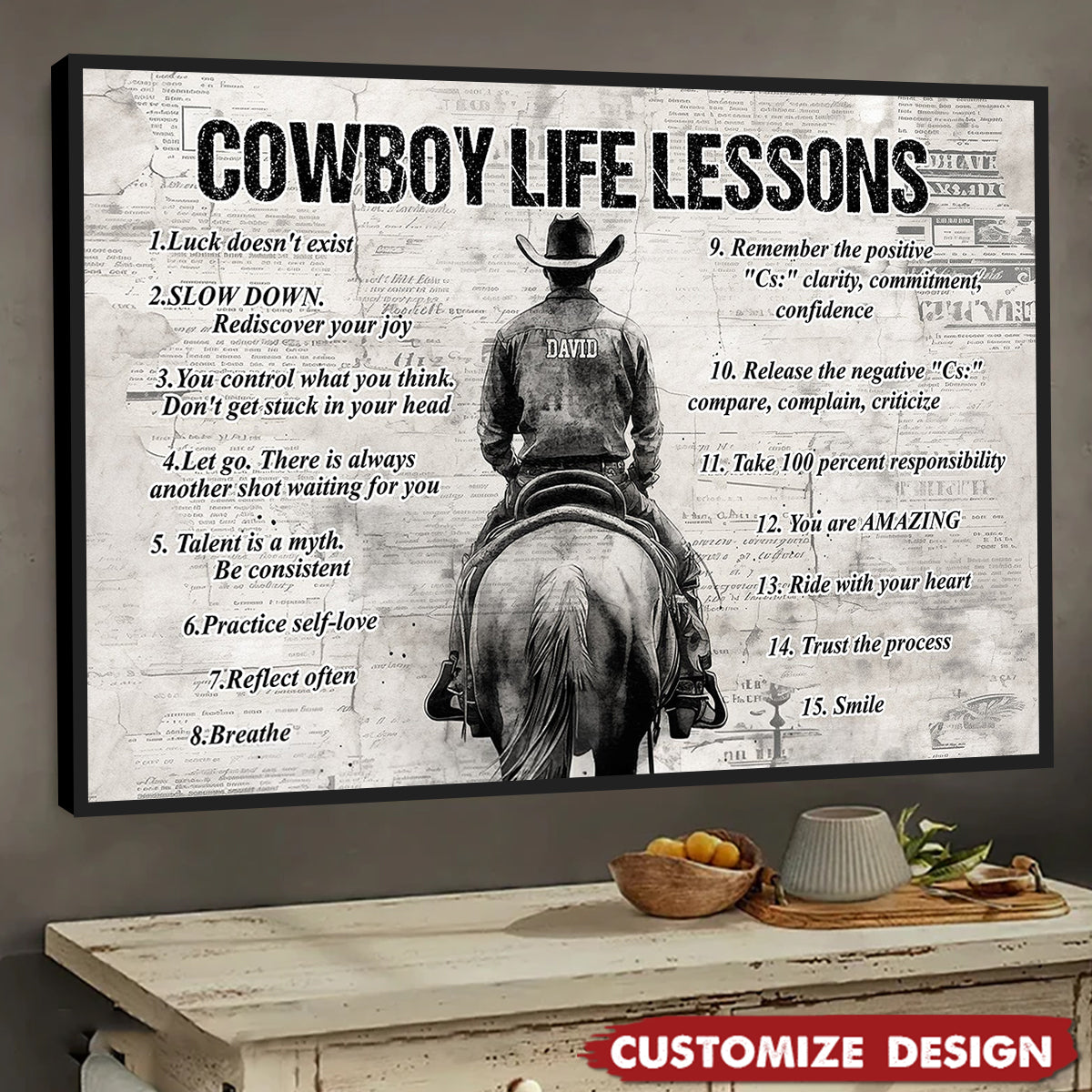 Personalized Cowboy Life Lessons Poster / Canvas - Gift For Cowboy