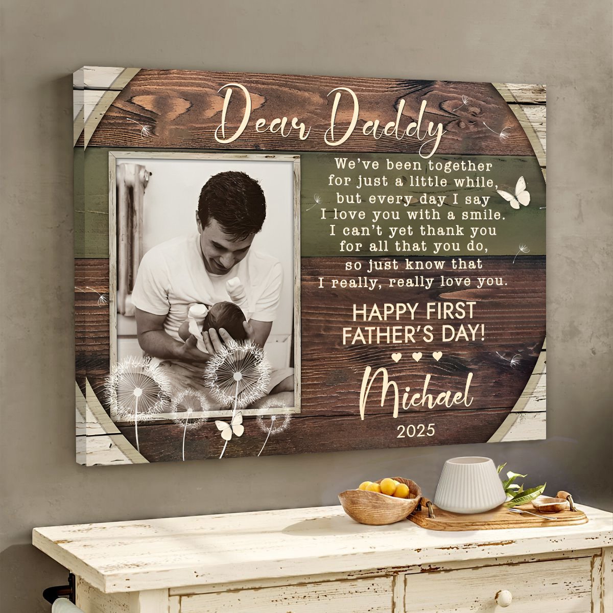 Personalized First Father’s Day Photo Canvas / Poster - Custom Poem Gift from Baby