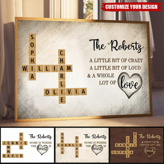 Family Love Letter: Personalized Poster / Canvas - Crossword Puzzle Art, A Lifetime of Cherished Moments