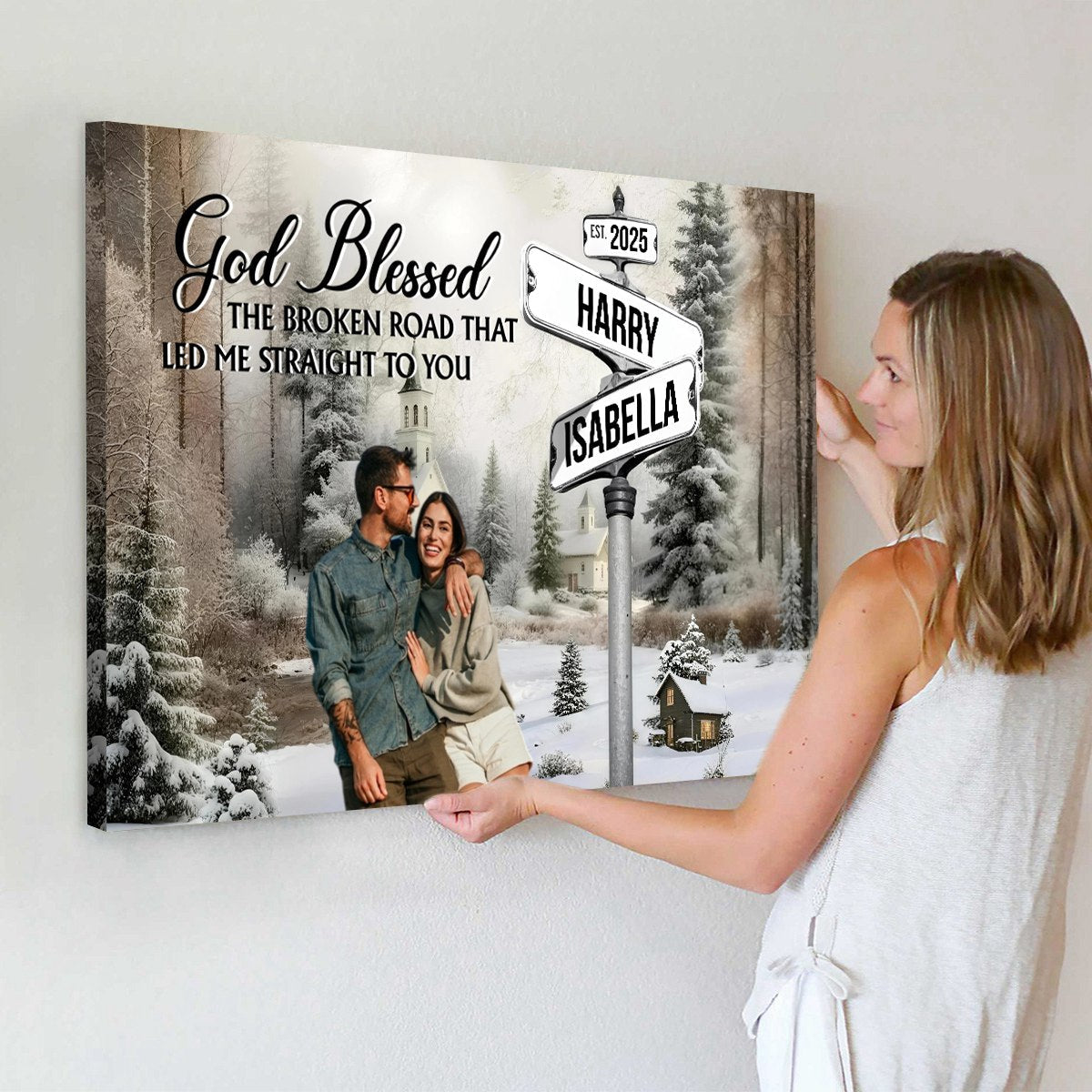 Classic Crossroad Of Love - Personalized Custom Couple Photo Anniversary Canvas / Poster