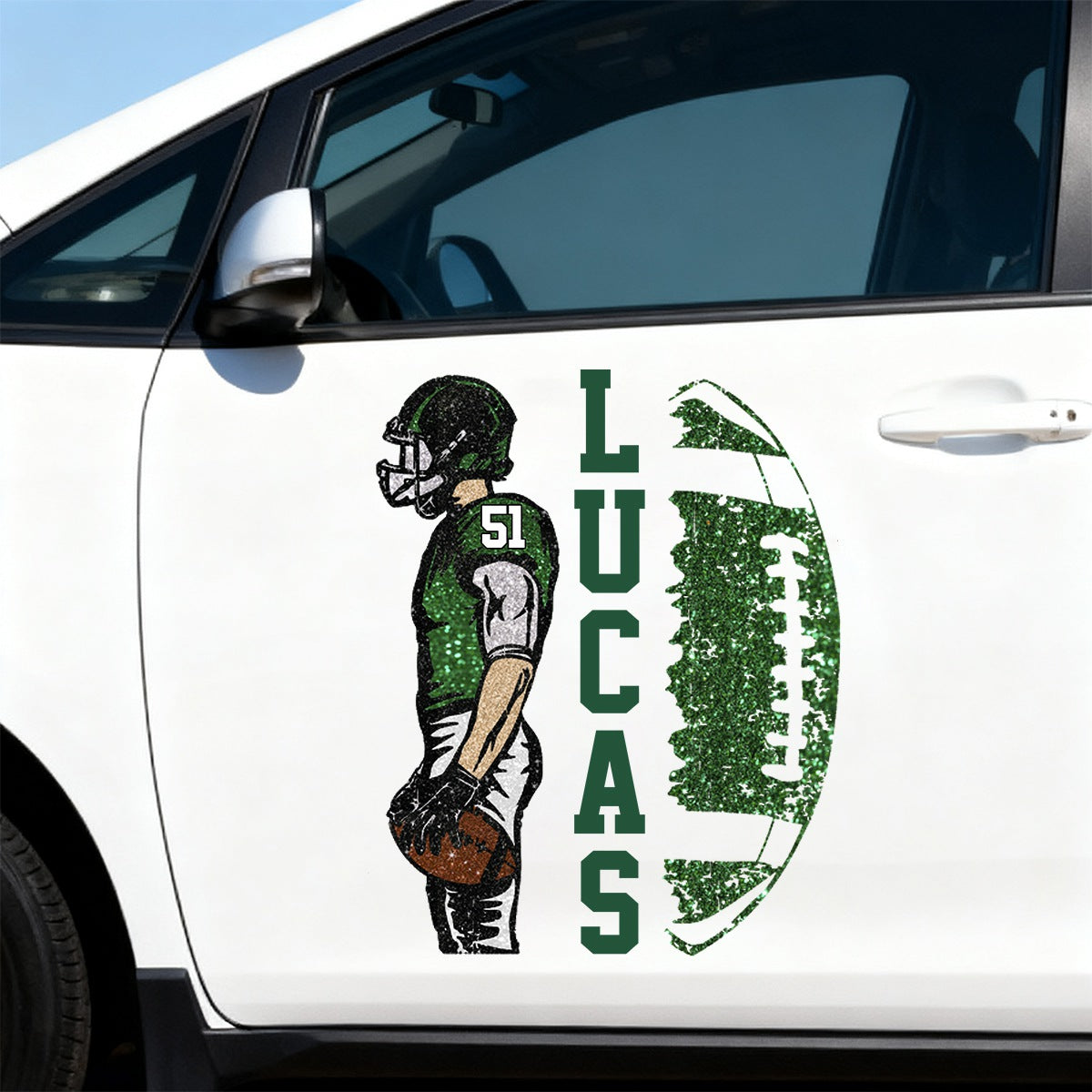 Personalized football player car decal with custom name and jersey number for sports fans image 7