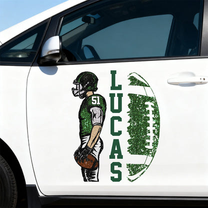 Personalized football player car decal with custom name and jersey number for sports fans image 7