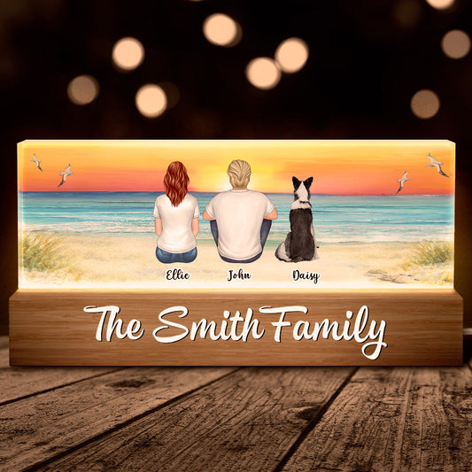 Family Sitting Beach Landscape - Customized Personalized Acrylic LED Night Light - Gifts For Family