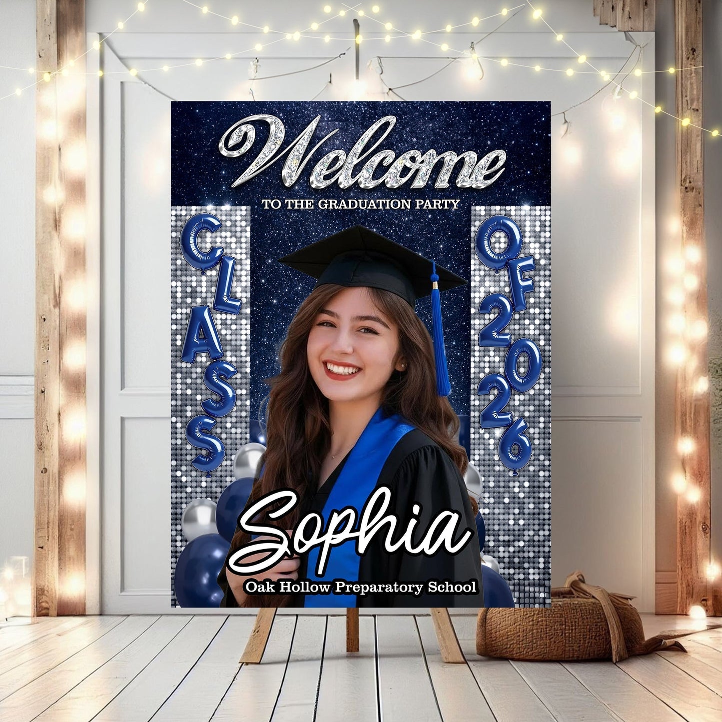 Custom Class of 2026 Graduation Welcome Sign - Personalized Photo Canvas / Poster Party Decor