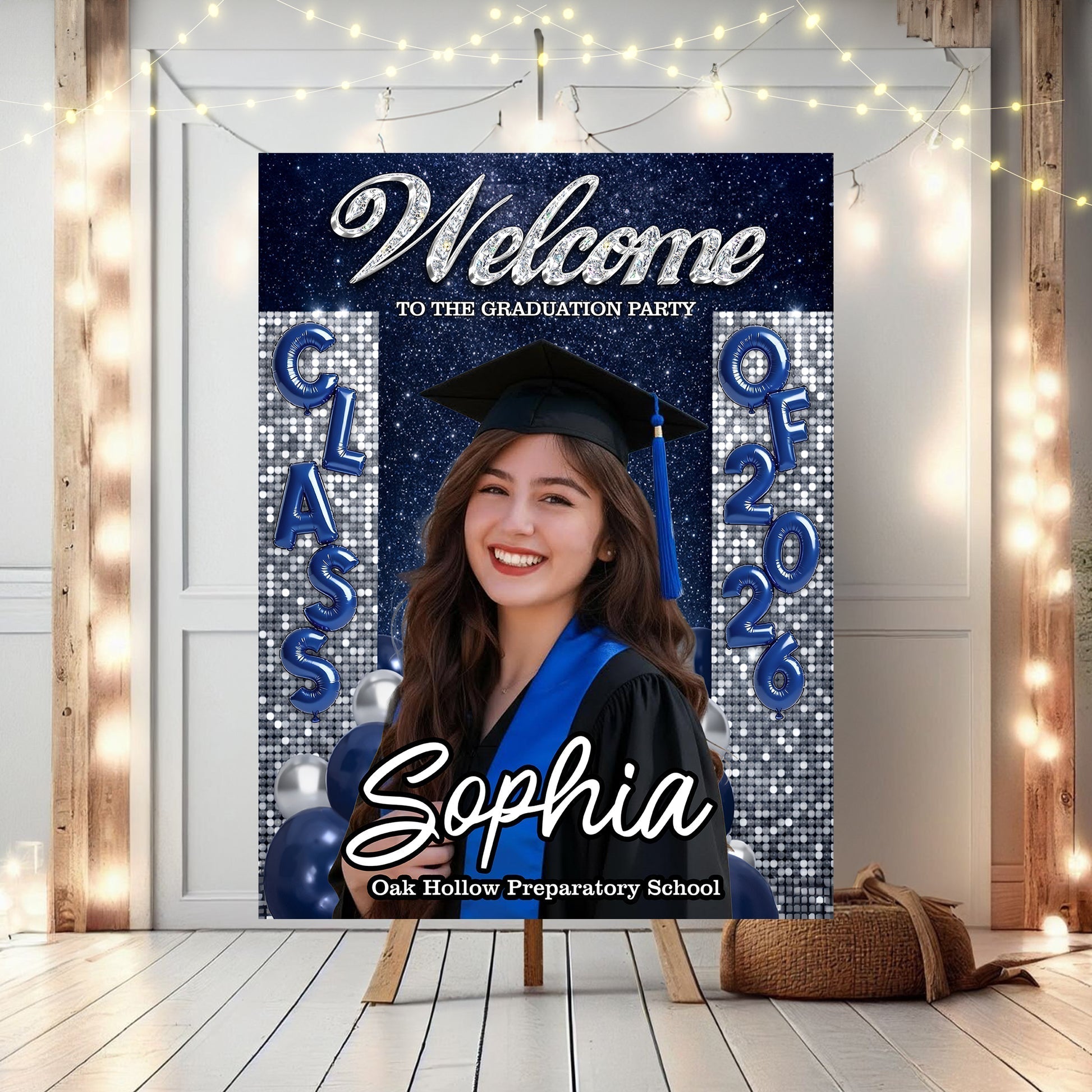 Custom Class of 2026 Graduation Welcome Sign - Personalized Photo Canvas / Poster Party Decor