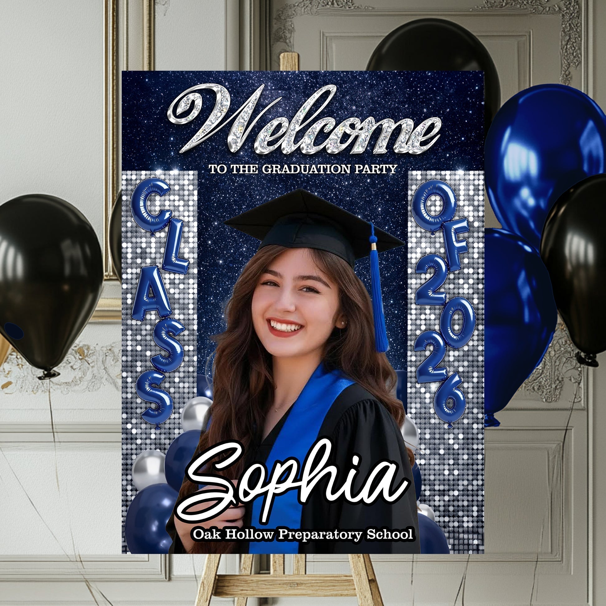 Custom Class of 2026 Graduation Welcome Sign - Personalized Photo Canvas / Poster Party Decor