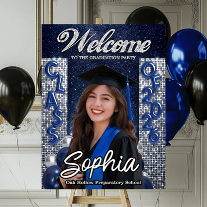 Custom Class of 2026 Graduation Welcome Sign - Personalized Photo Canvas / Poster Party Decor