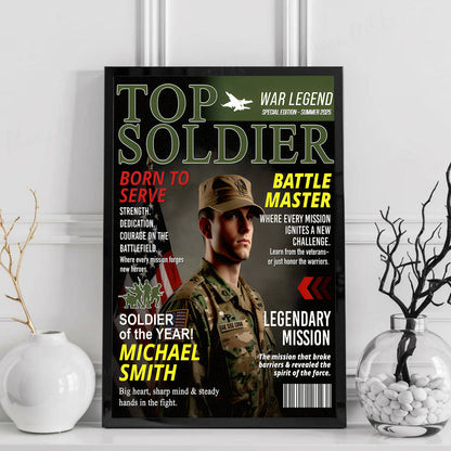 Personalized Soldier Magazine Cover Poster / Canvas - Military Retirement Gift for Army, Navy, Air Force & Marines