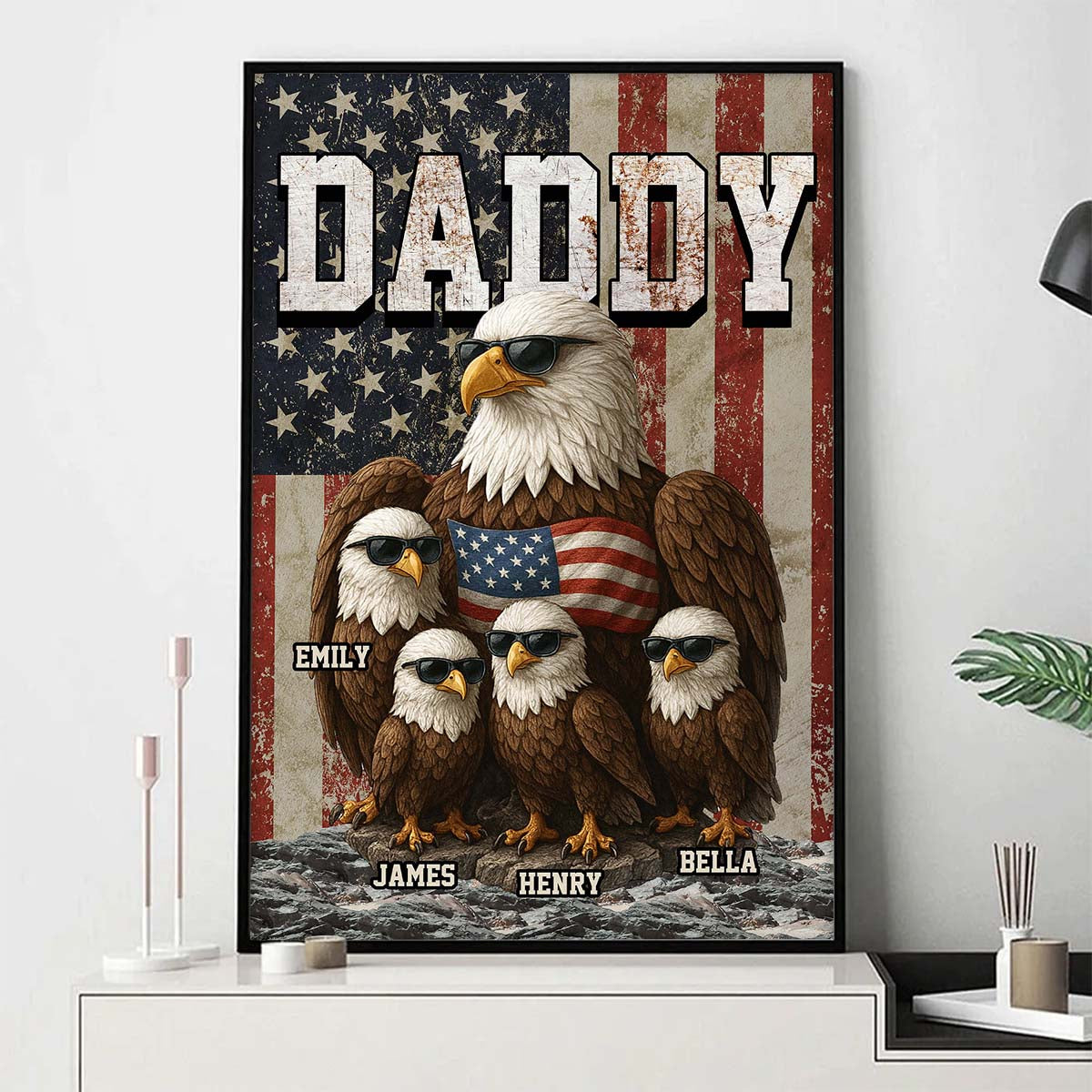“The Eagle Gang” American Patriotic Canvas / Poster - Personalized Gift for Dad