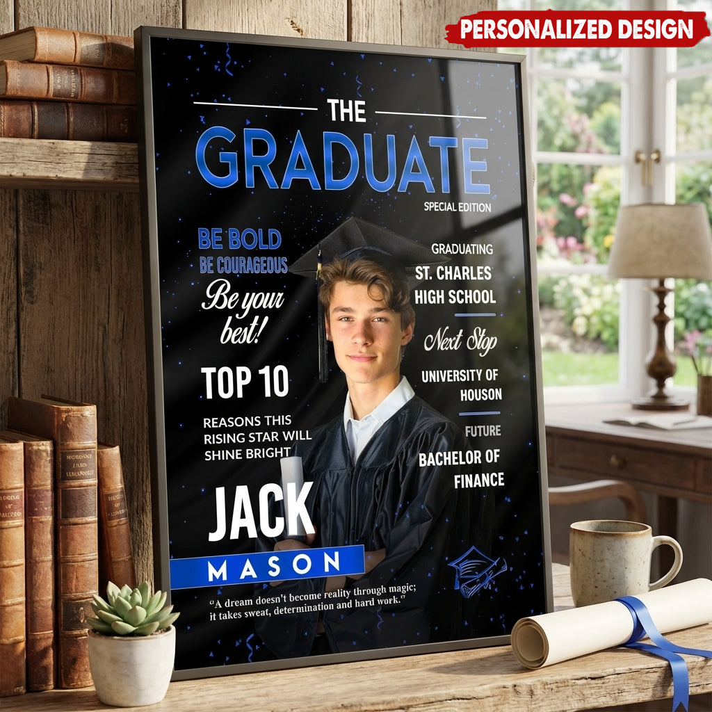 Personalized Graduation Photo Magazine Cover Poster / Canvas - Graduate Season Gift For Class of 2026