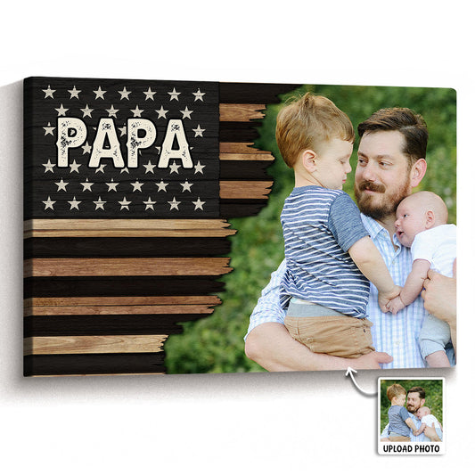 Custom Photo American Flag Canvas for Dad with personalized design details for meaningful gifting
