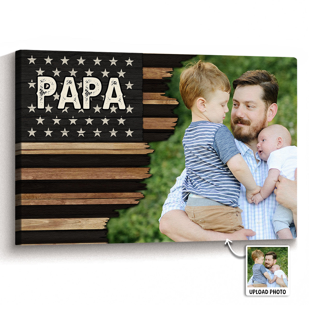 Custom Photo American Flag Canvas for Dad with personalized design details for meaningful gifting