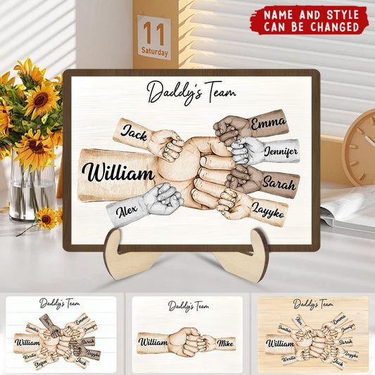 Daddy’s Team Fist Bump - Personalized 2-Layer Wooden Plaque