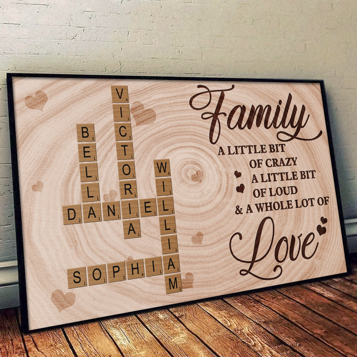 A Little Bit Crazy, A Whole Lot of Love - Personalized Family Crossword Canvas/poster