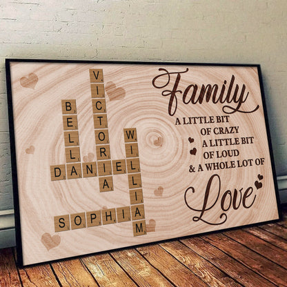 A Little Bit Crazy, A Whole Lot of Love - Personalized Family Crossword Canvas/poster