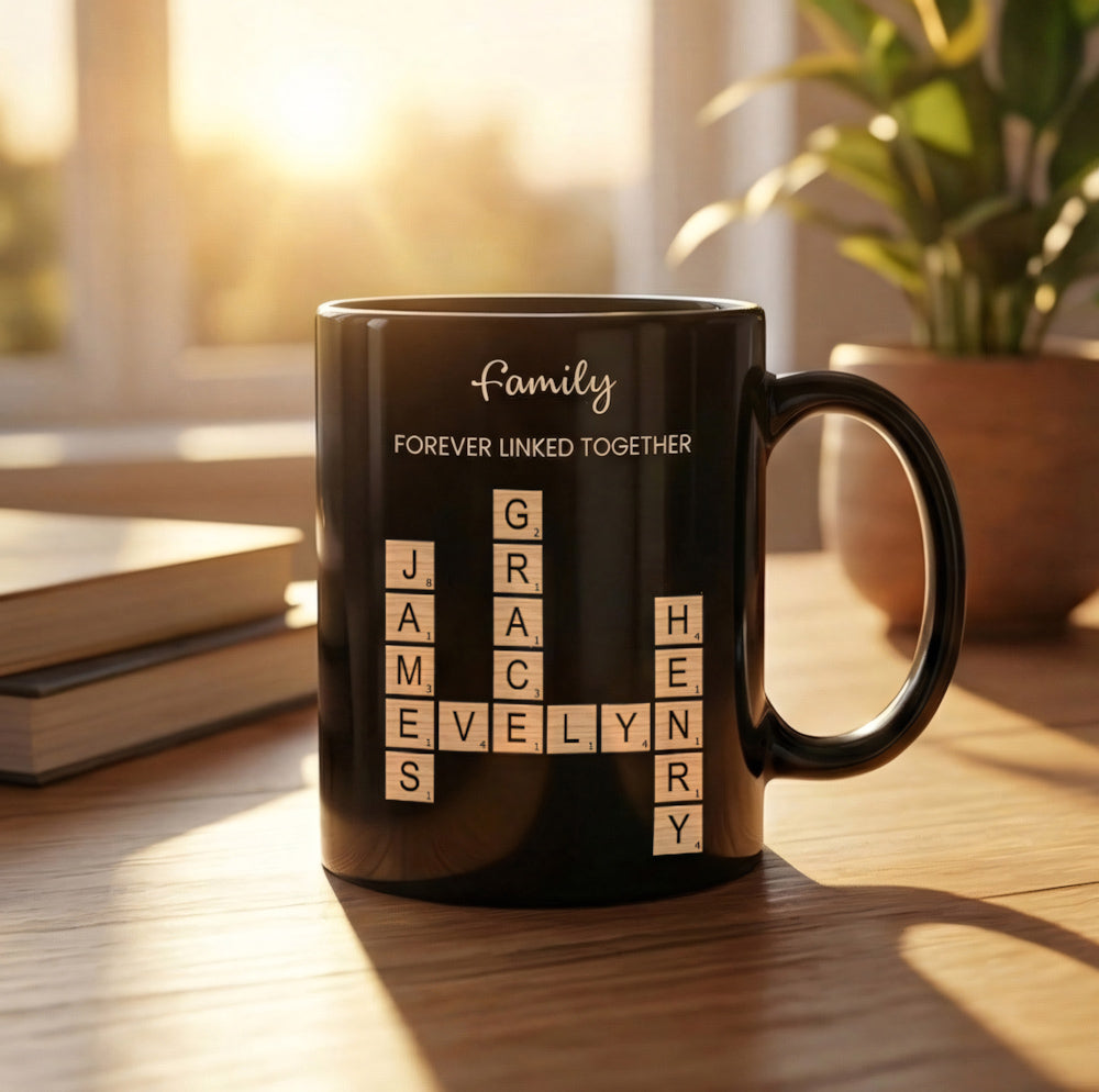 Family Forever Linked Together Crossword Art Personalized Mug - Perfect Gift for Family