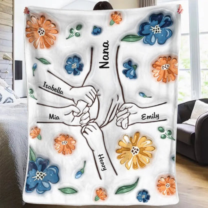 Personalized Hand in Hand Flower Blanket - Custom Gift for Mom & Grandma