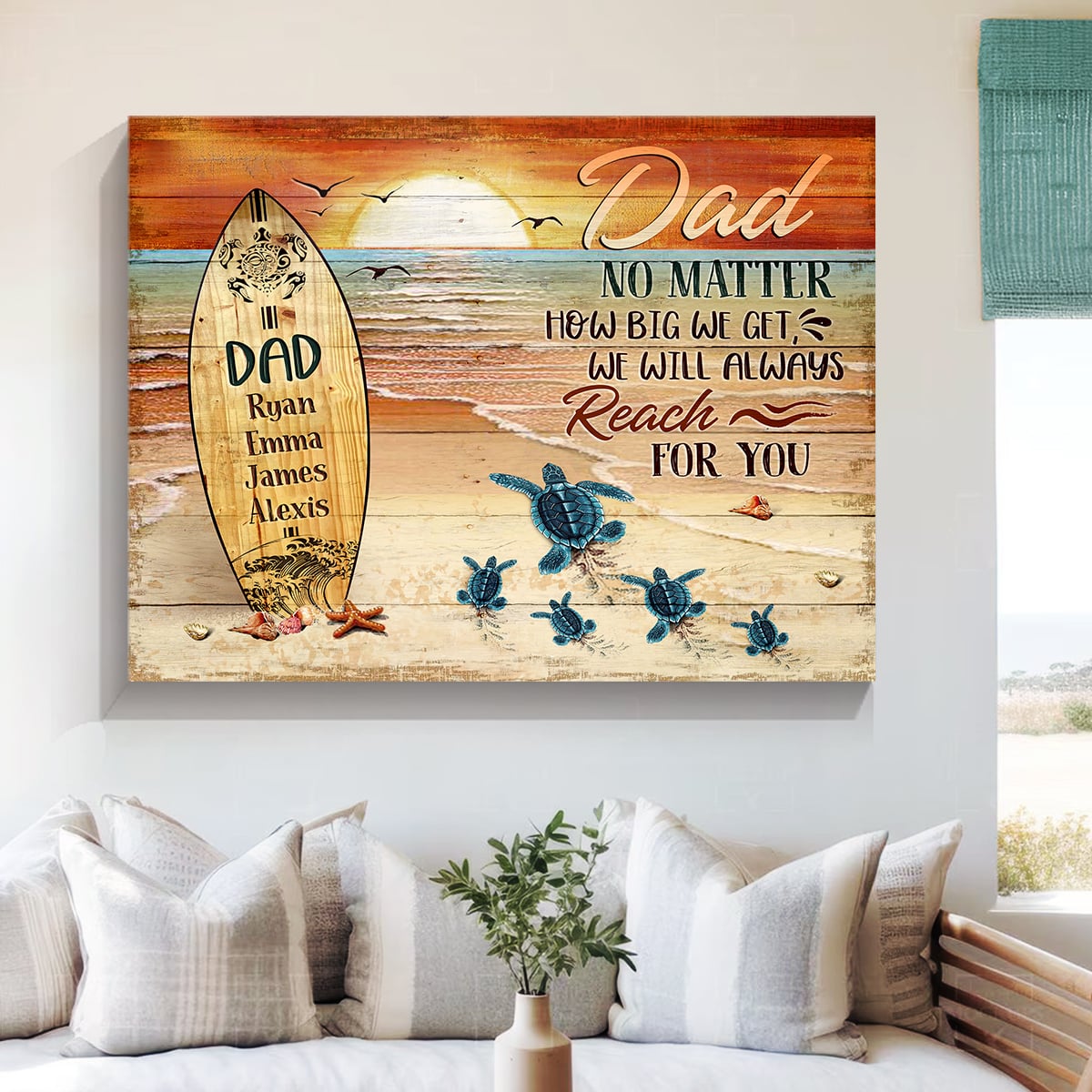 Dad No Matter How Big We Get - Personalized Sea Turtle Canvas / Poster
