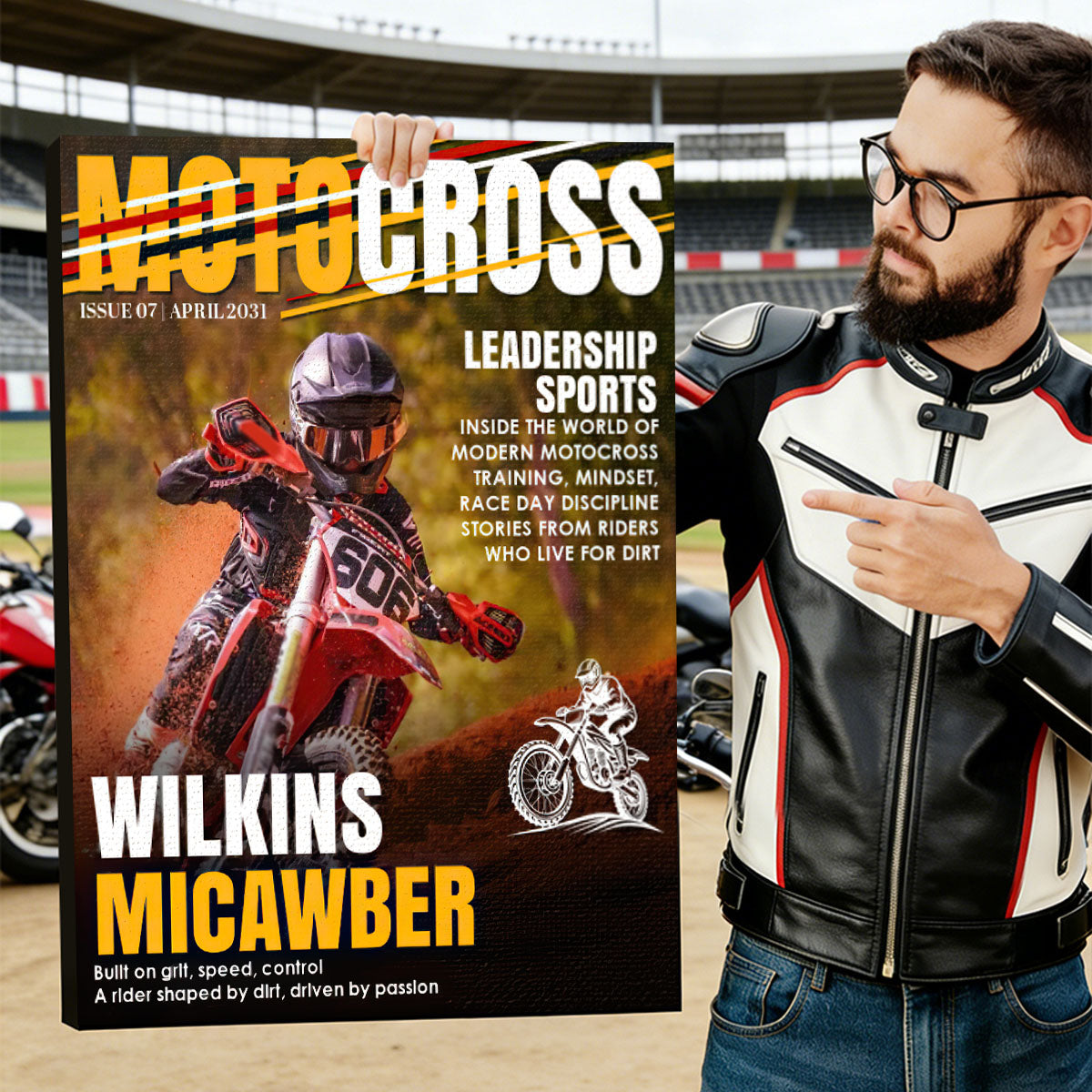 Personalized Motocross Magazine Cover Poster / Canvas - Custom Dirt Bike Rider Photo Gift for MX Lovers