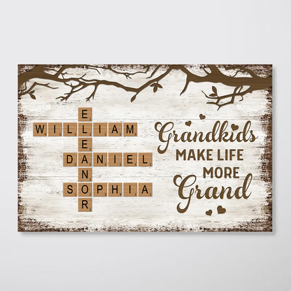 Grandkids Make Life More Grand - Personalized Custom Crossword Puzzle Art Poster / Canvas