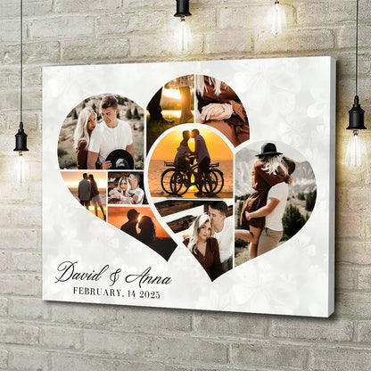 Personalized Two Hearts Entangled Photo Collage Canvas / Poster - Love Story Anniversary Gift For Couples