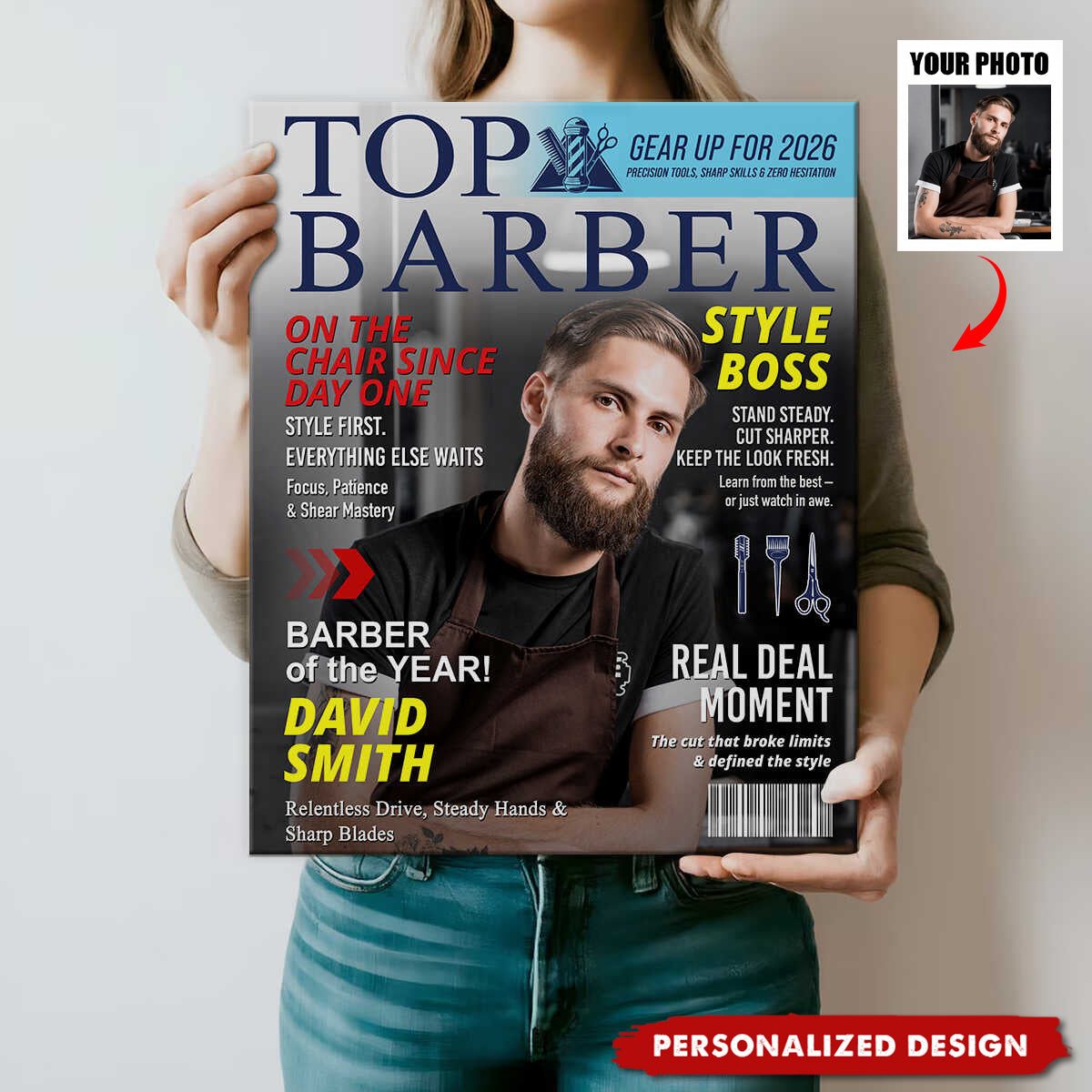 Personalized Barber Magazine Cover Poster / Canvas - Custom Gift For Barber