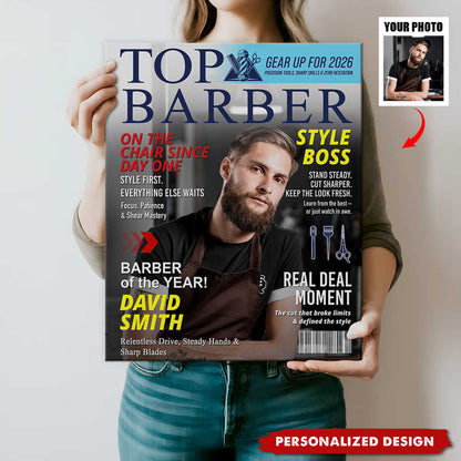 Personalized Barber Magazine Cover Poster / Canvas - Custom Gift For Barber
