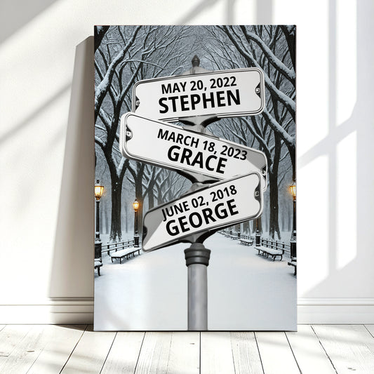 Winter Street Sign - Personalized With Names Canvas / Poster