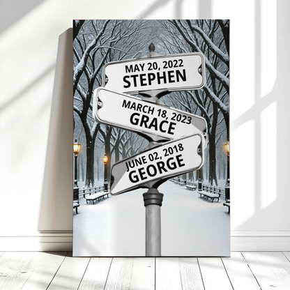 Winter Street Sign - Personalized With Names Canvas / Poster