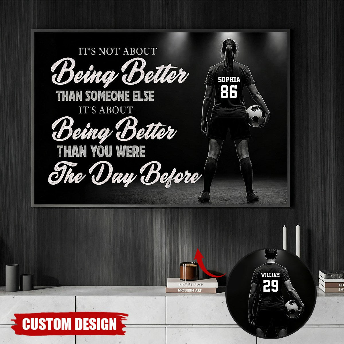 “It’s About Being Better” Motivational Soccer Canvas / Poster - Personalized Wall Art for Girls