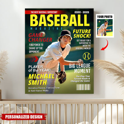 Personalized Baseball Magazine Cover Poster / Canvas - Custom Graduation Gifts for Baseball Player