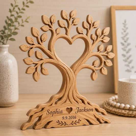 Custom Heart Tree Wooden Plaque for Wife with personalized design details for meaningful gifting