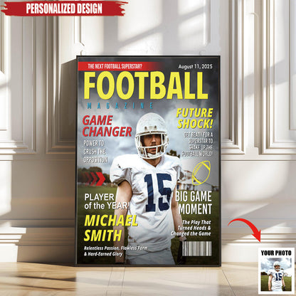 Custom Football Magazine Cover Poster / Canvas - Personalized Gift For Football Player