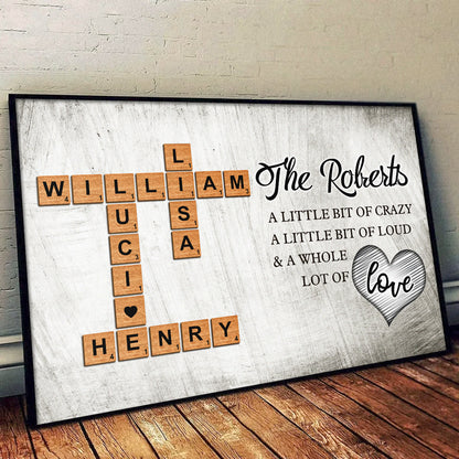 Our Family, A Whole Lot Of Love - Personalized Customized Crossword Canvas / Poster
