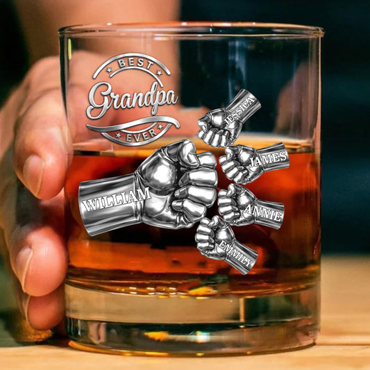 Best Dad Grandpa Ever - Personalized Custom Fist Bump Whiskey Glass