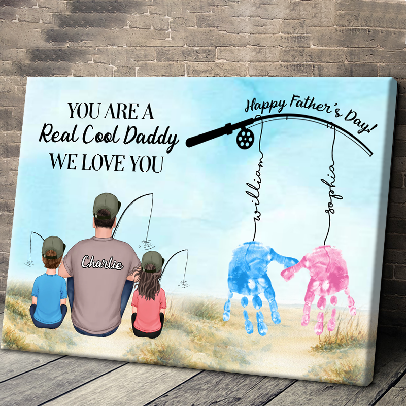Heartfelt Custom Fishing Canvas: 'Real Cool Daddy We Love You' Gift for Dad