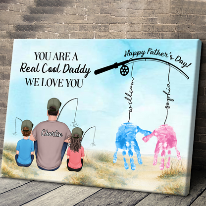 Heartfelt Custom Fishing Canvas: 'Real Cool Daddy We Love You' Gift for Dad