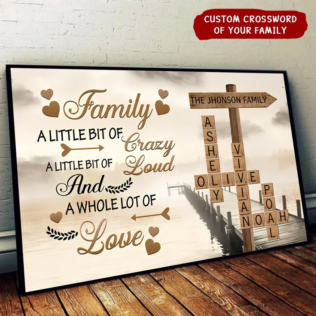 Family A Little Bit Of Crazy - Personalized Crossword Puzzle Canvas / Poster