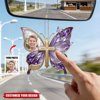 Custom Photo “Loving Memory” Butterfly Car Ornament - Personalized Memorial Gift