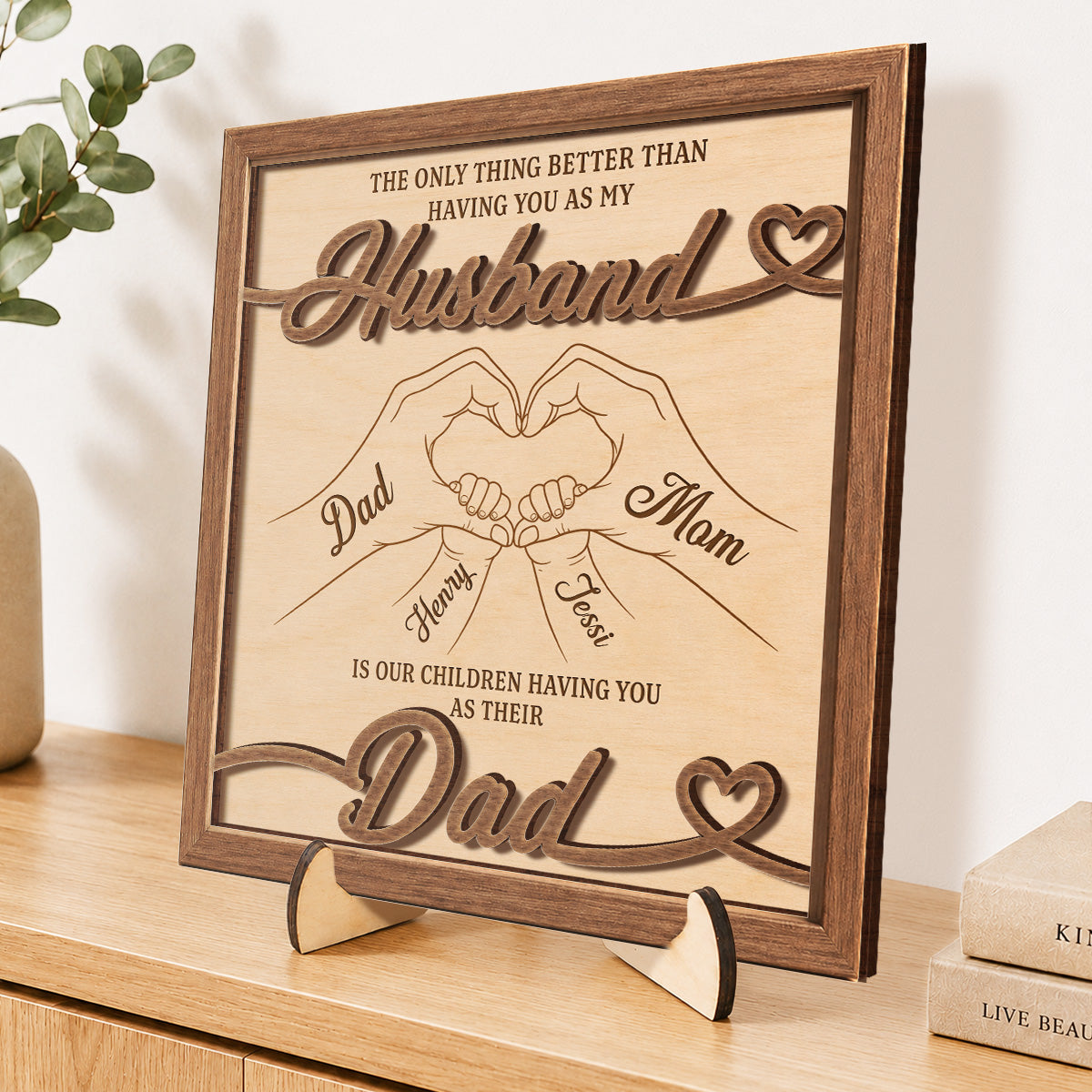 Personalized Husband And Dad Wooden Plaque personalization view for Husband