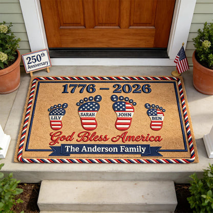 USA 250th Anniversary - Personalized Family Footsteps Doormat
