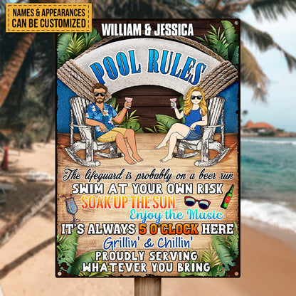 Summer Pool Rules Soak Up The Sun - Gift For Couple - Personalized Custom Classic Metal Signs