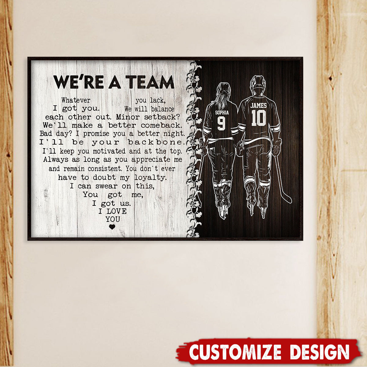 “We’re A Team” Personalized Hockey Couple Poster / Canvas - Custom Gift for Hockey Lovers